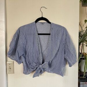 Charlotte Russe Striped Blue and White Tie-Front Crop Top